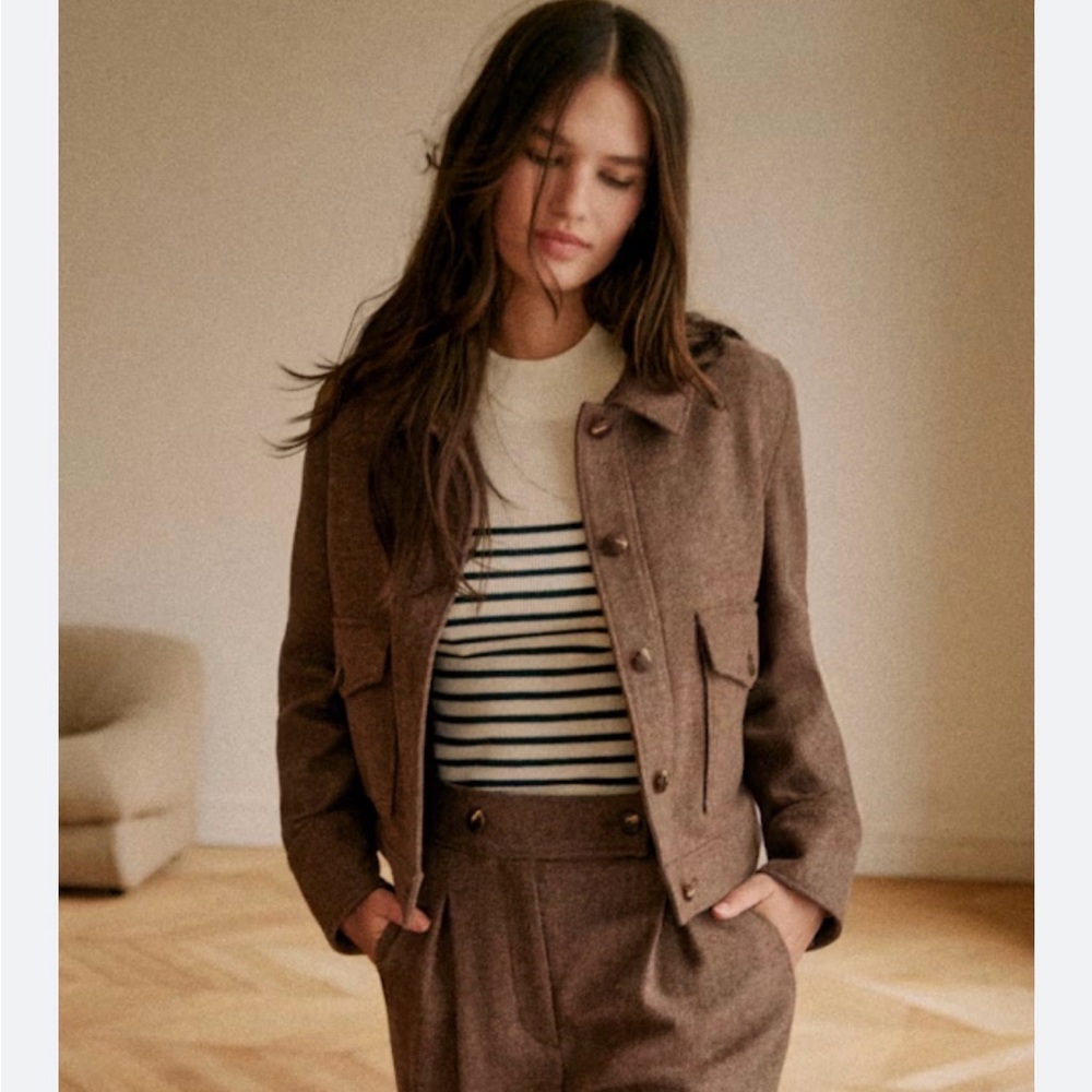 Sezane Terry Jacket in Taupe S 36 NWT